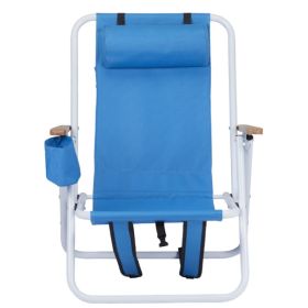Folding Beach Chair Set of 2 for Adults, 4 Position Portable Backpack Foldable Camping Chair with Headrest Cup Holder and Wooden Armrests, Blue (Option: 20292426)