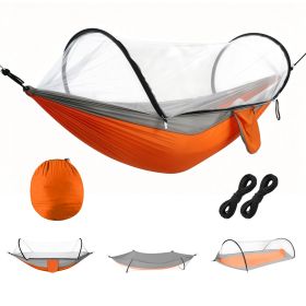 Camping Hammock with Mosquito Net 3-in-1 Portable Hammock Tent with BuiltIn Mosquito Net Dual-Way Zippers 440lbs Capacity Attached Storage Pocket for (Color: Orange Grey)